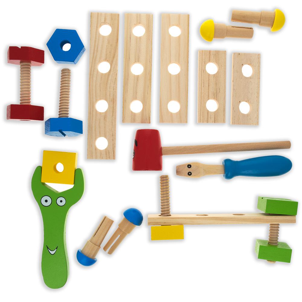 21 Pieces Construction Building Tools in Wooden Toolbox