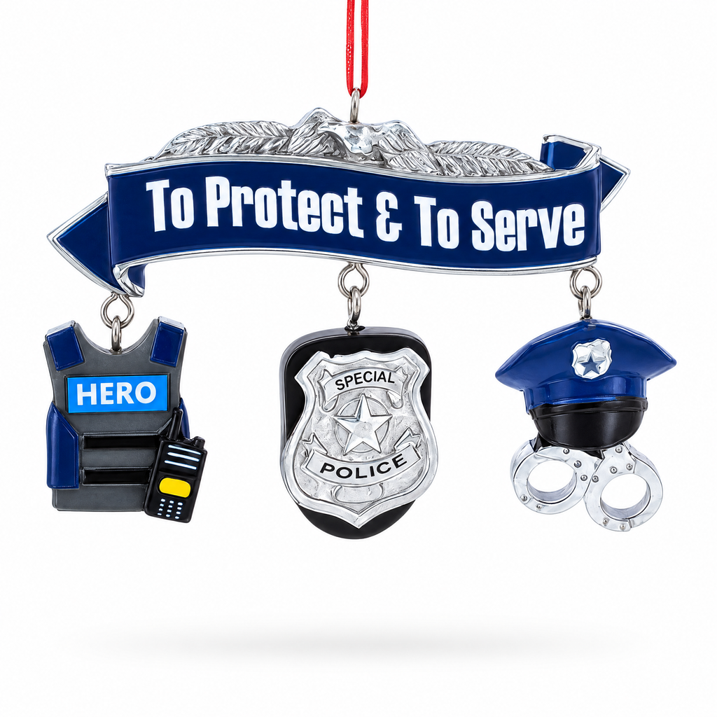 Serve Honor & Protect Police Badge and Gear Resin Christmas Ornament