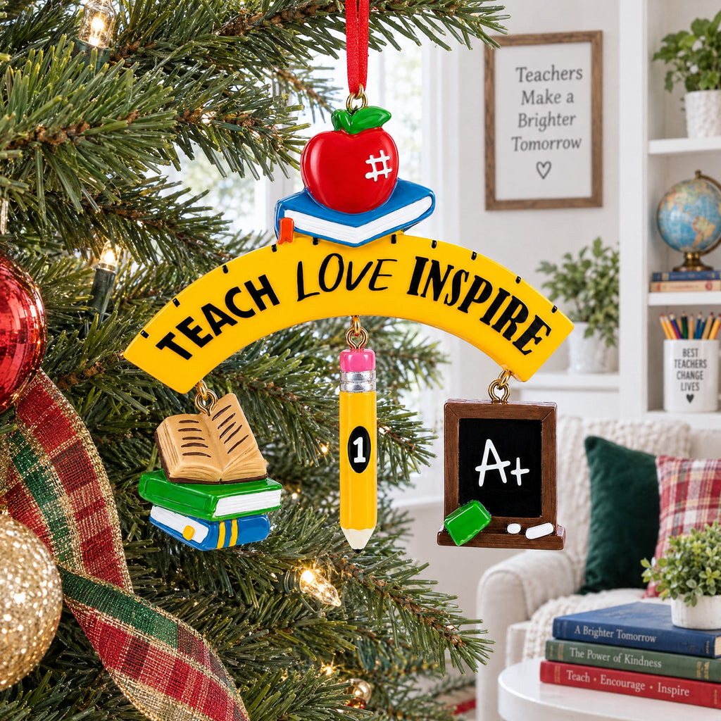 Teach Love Inspire Teacher's Apple and Pencil Resin Christmas Ornament