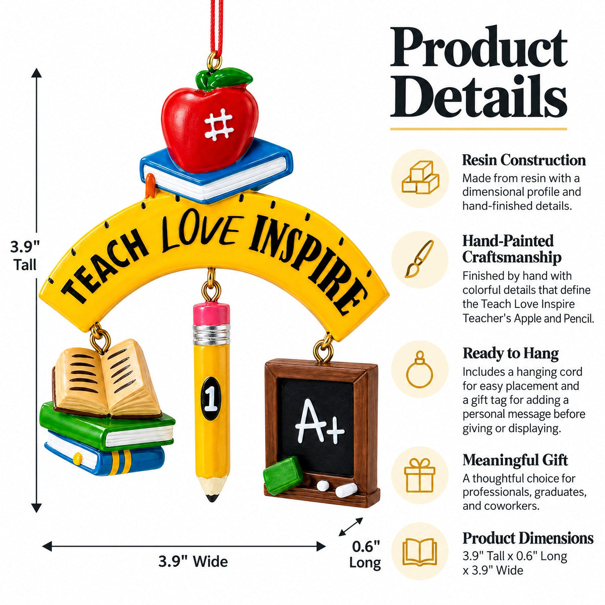 Teach Love Inspire Teacher's Apple and Pencil Resin Christmas Ornament