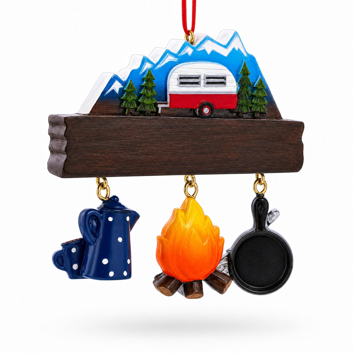 Happy Camper with Campfire and Cookware Resin Christmas Ornament