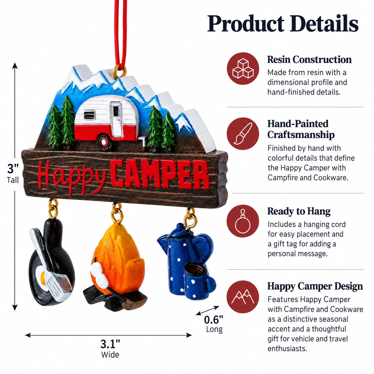 Happy Camper with Campfire and Cookware Resin Christmas Ornament