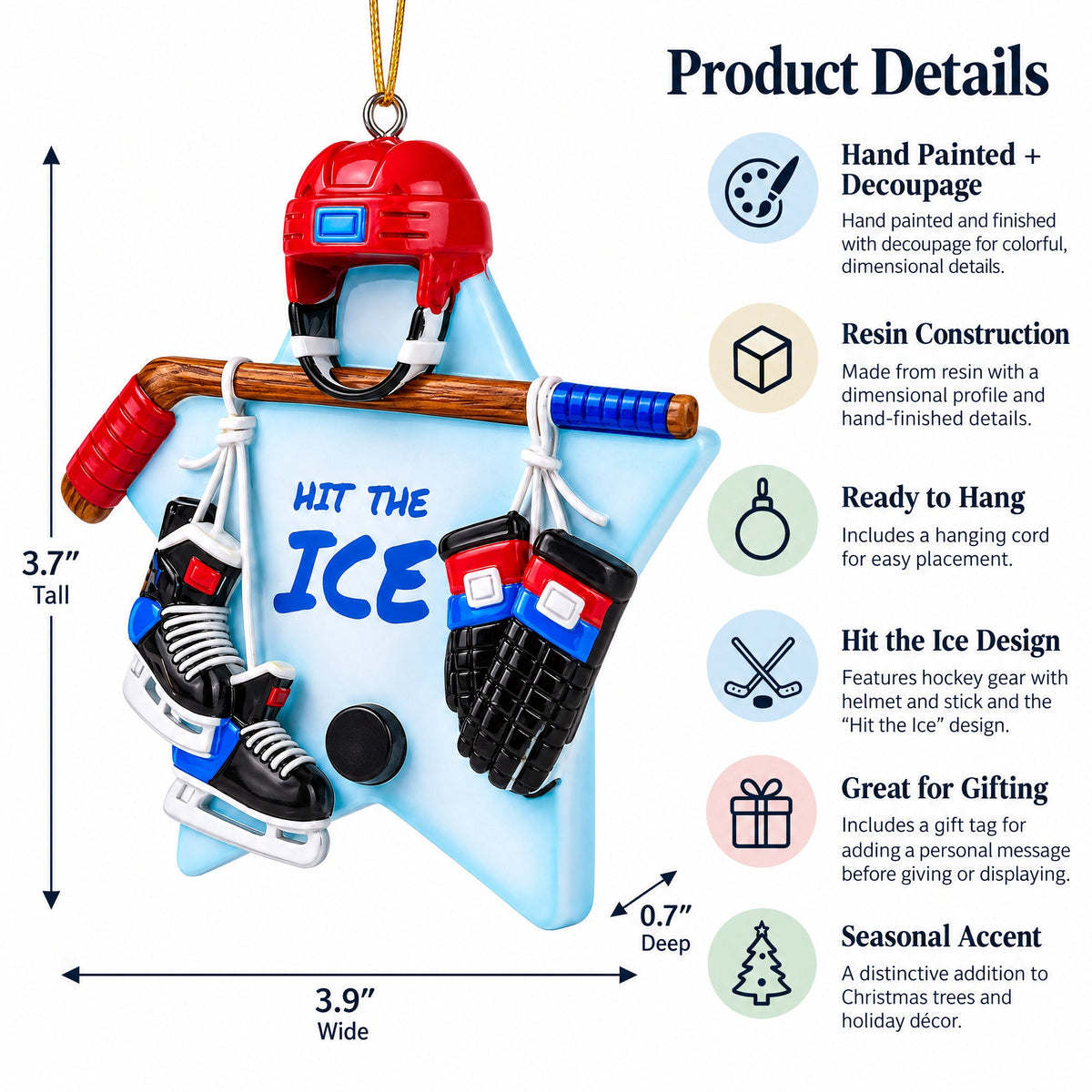 Hit the Ice Hockey Gear with Helmet and Stick Resin Christmas Ornament
