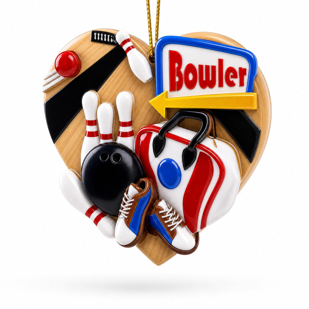 Bowler Bowling Ball with Pins Resin Christmas Ornament