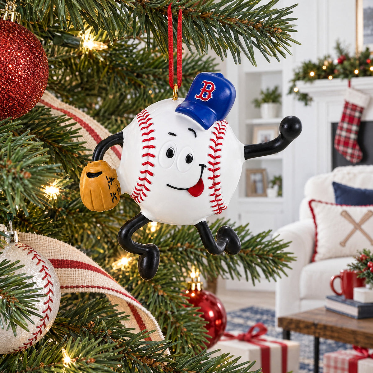 Smiling Baseball Character with Cap Resin Christmas Ornament