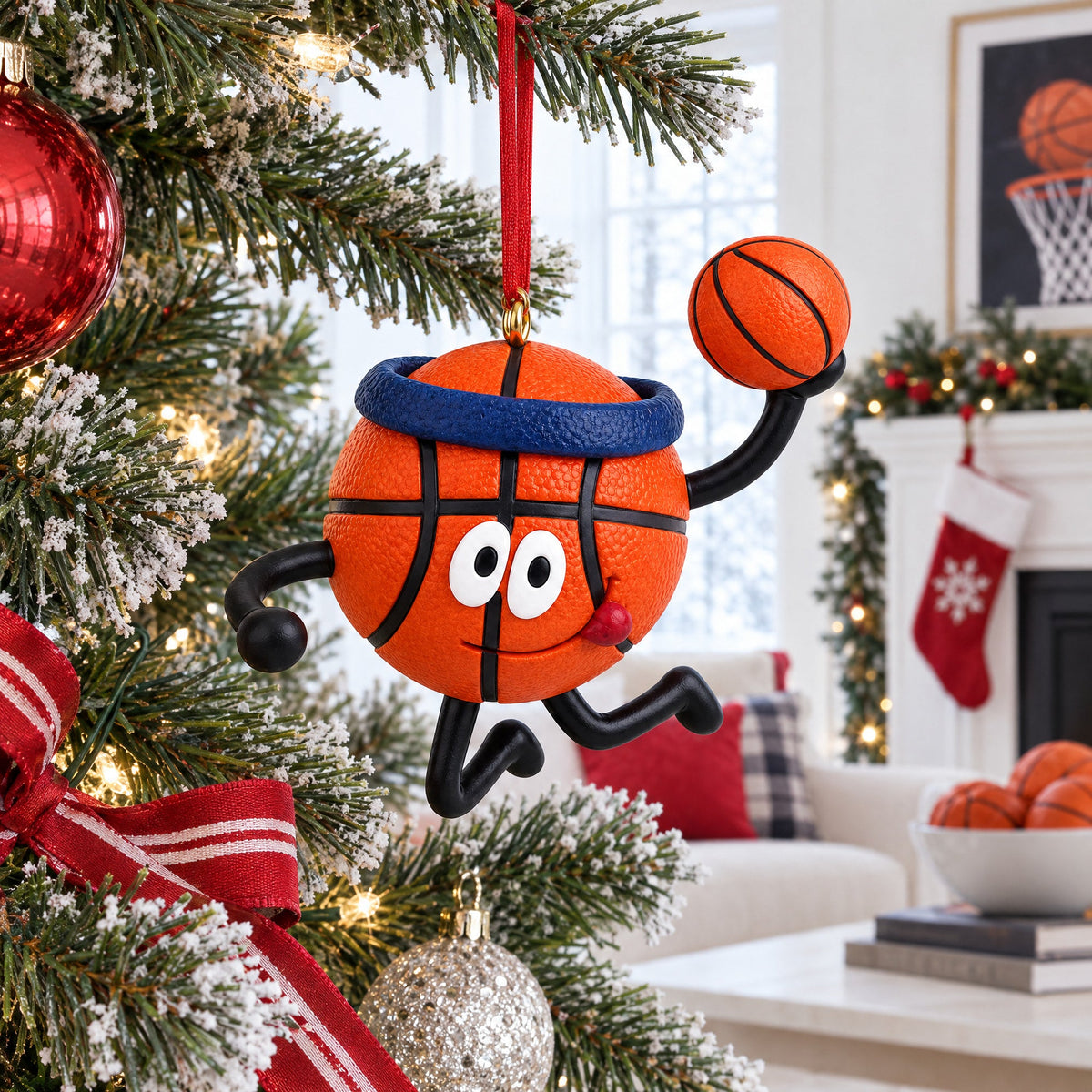 Basketball Character with Headband Resin Christmas Ornament