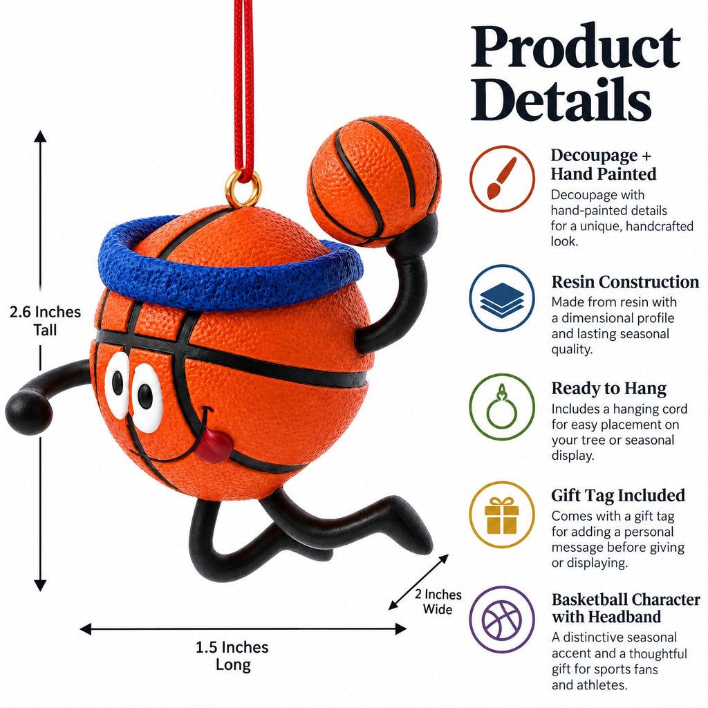 Basketball Character with Headband Resin Christmas Ornament