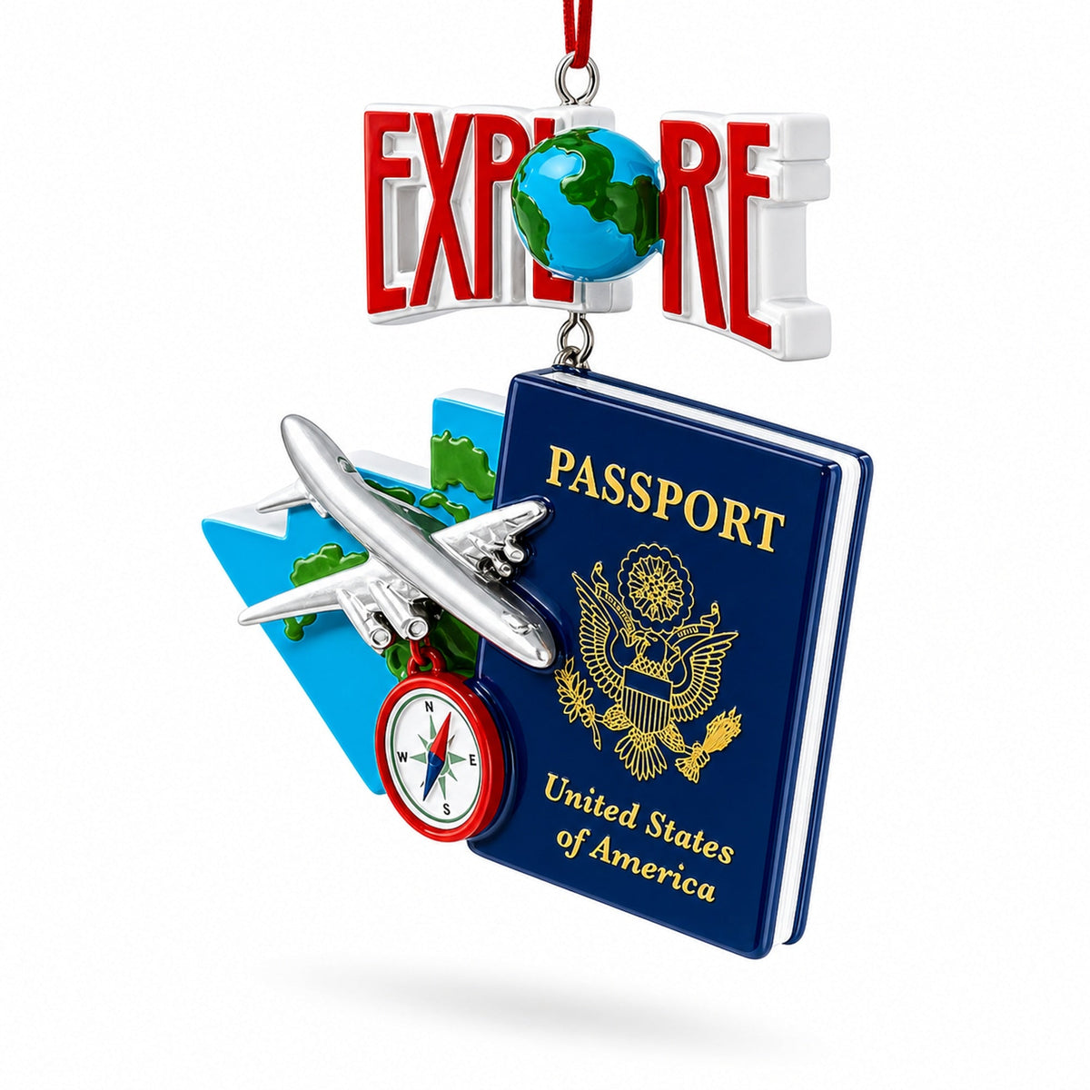 Passport with Airplane and Compass Resin Christmas Ornament