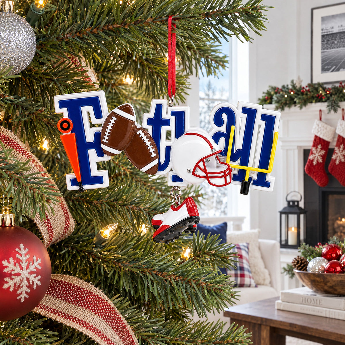 Football Helmet and Cleats Resin Christmas Ornament