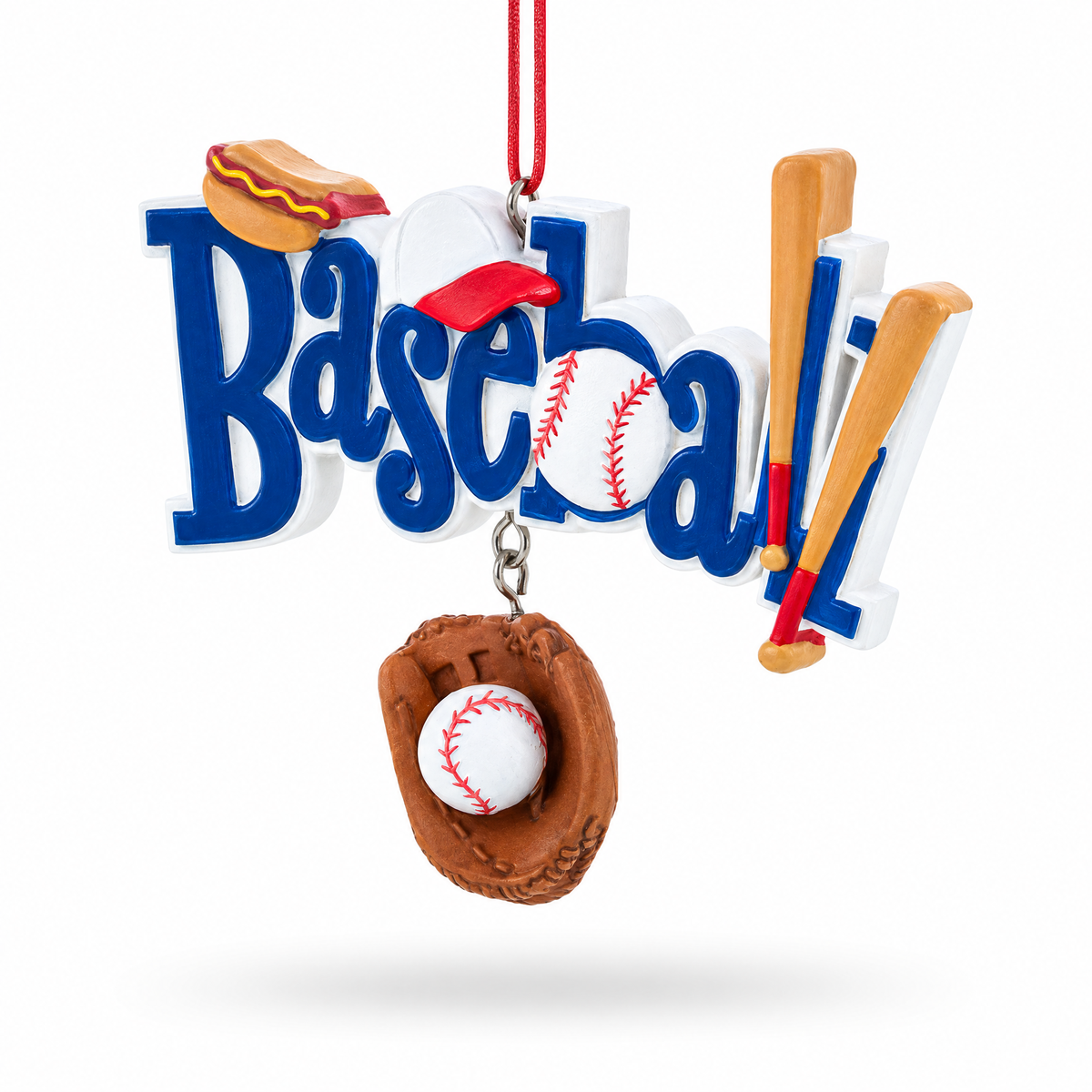 Baseball Glove and Bat Resin Christmas Ornament