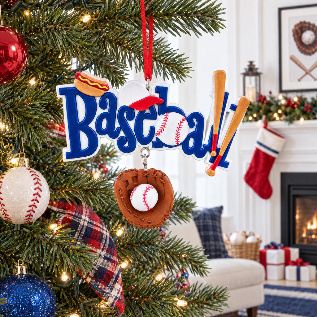 Baseball Glove and Bat Resin Christmas Ornament