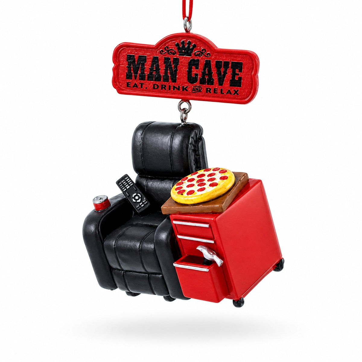 Man Cave Recliner with Pizza and Remote Resin Christmas Ornament