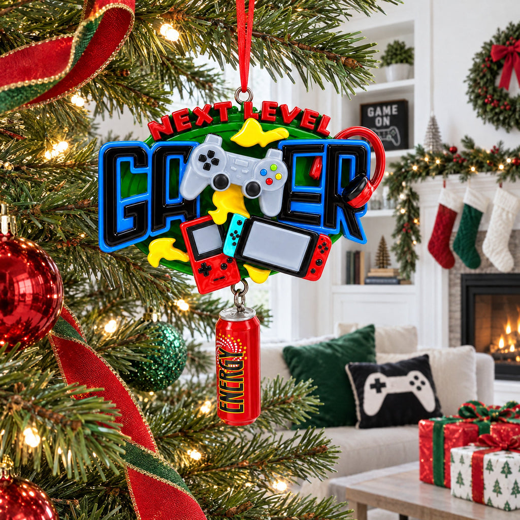 Next Level Gamer with Energy Drink Resin Christmas Ornament