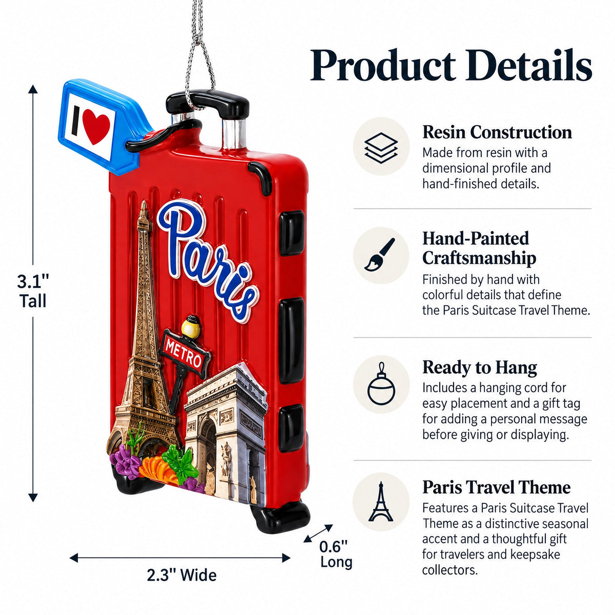 Paris Suitcase Travel Theme Resin Christmas Ornament
