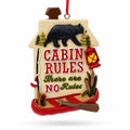 Rustic Cabin Rules Sign with Bear and Canoe Resin Christmas Ornament