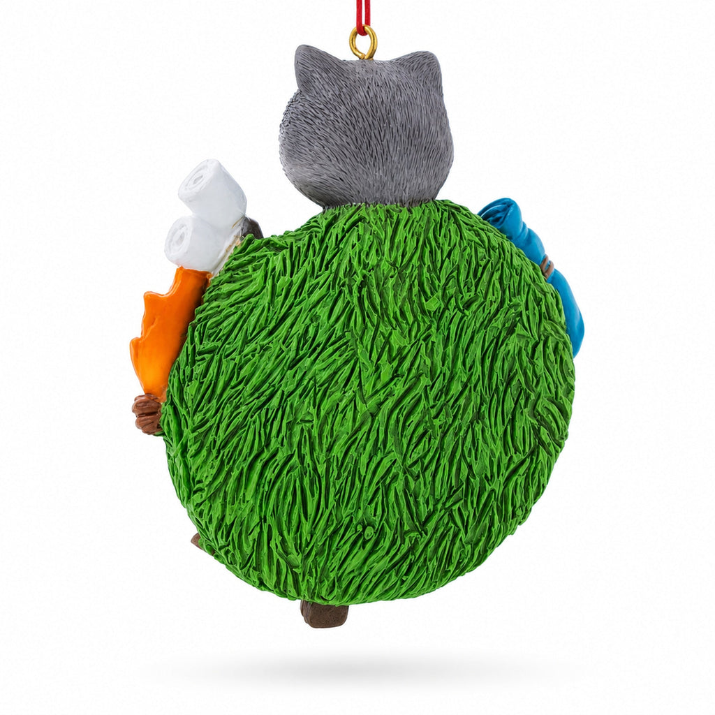 Camping Raccoon with Marshmallow Campfire Resin Christmas Ornament