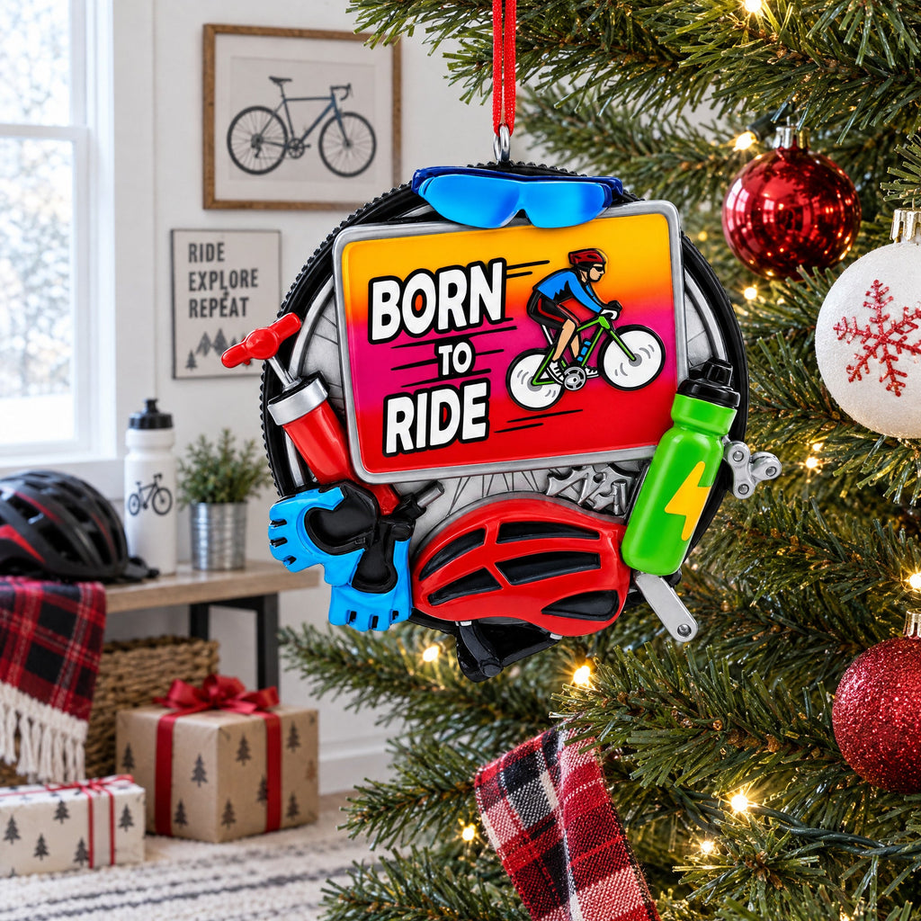 Born to Ride Cyclist Gear Resin Christmas Ornament
