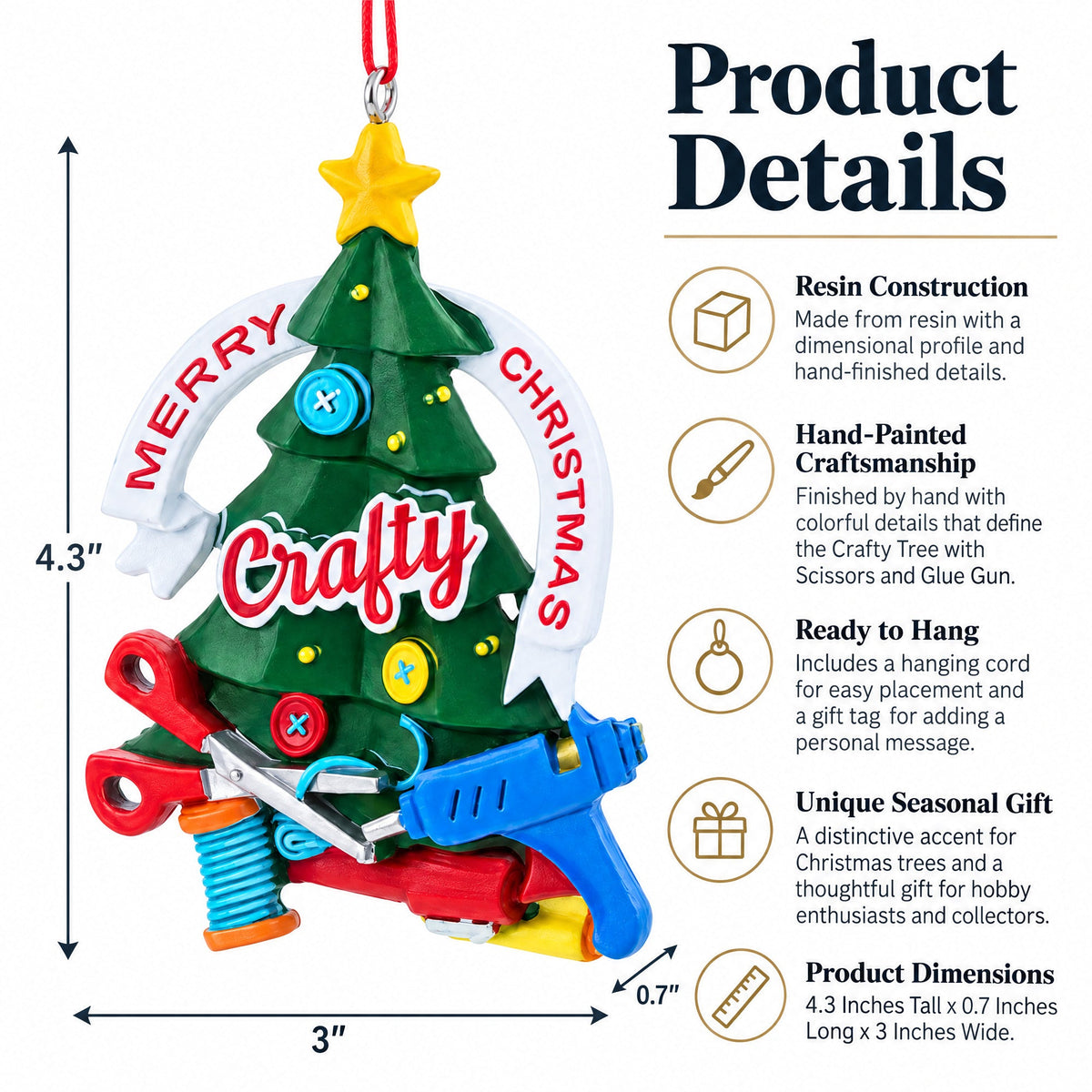 Crafty Tree with Scissors and Glue Gun Resin Christmas Ornament