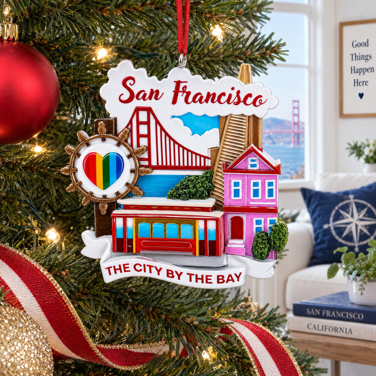 Golden Gate Bridge Cable Car San Francisco Resin Christmas Ornament