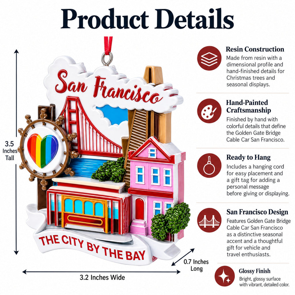 Golden Gate Bridge Cable Car San Francisco Resin Christmas Ornament