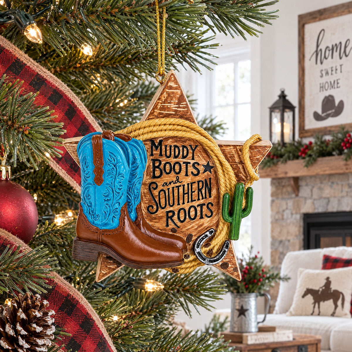 Western Muddy Boots Southern Roots Star Resin Christmas Ornament