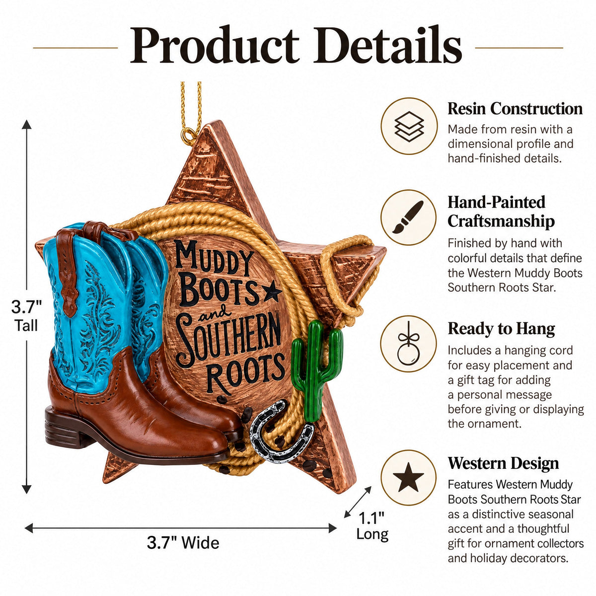 Western Muddy Boots Southern Roots Star Resin Christmas Ornament