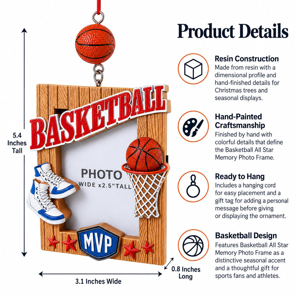 Basketball All Star Memory Photo Frame Resin Christmas Ornament