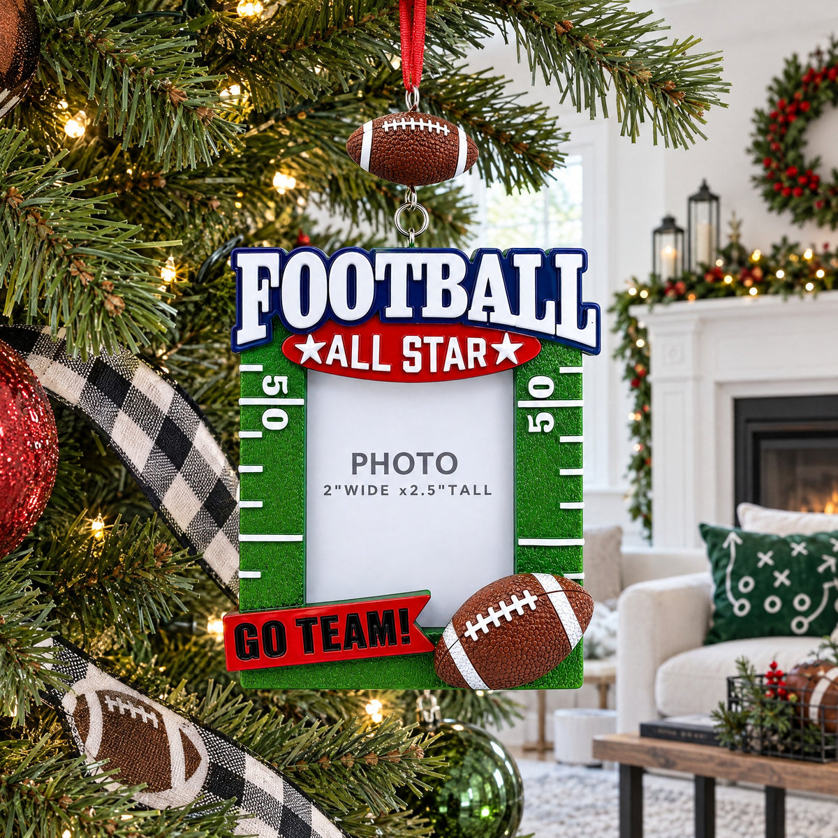 Football All Star Photo Frame Resin Christmas Ornament
