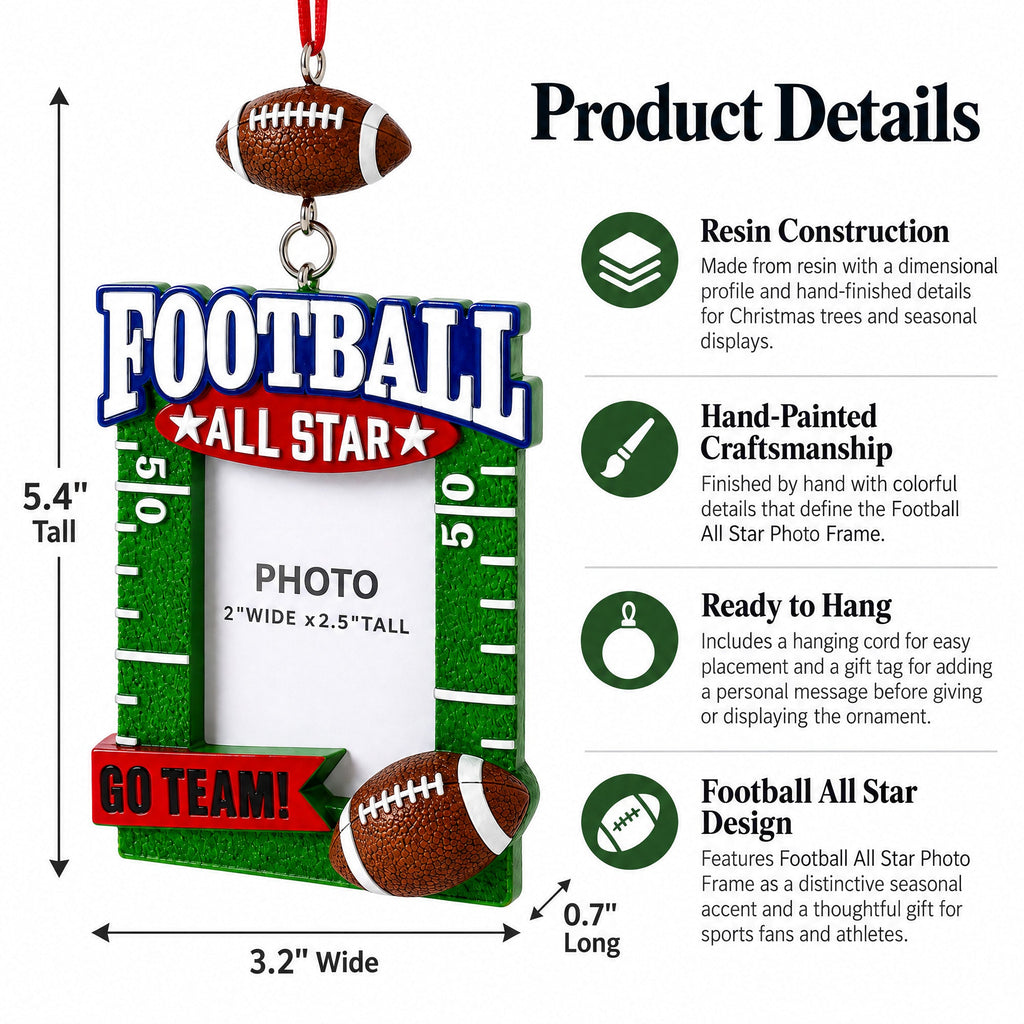 Football All Star Photo Frame Resin Christmas Ornament