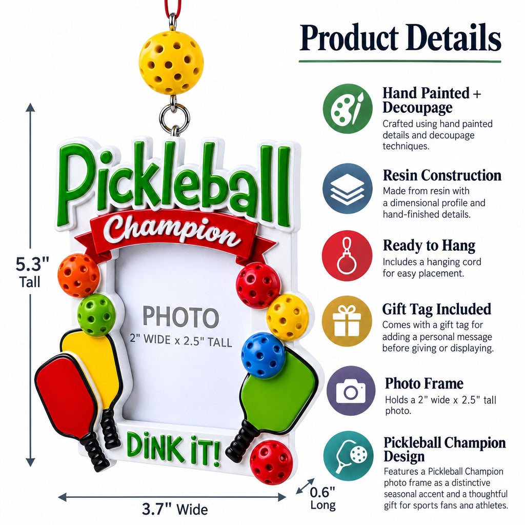 Pickleball Champion Photo Frame Resin Christmas Ornament