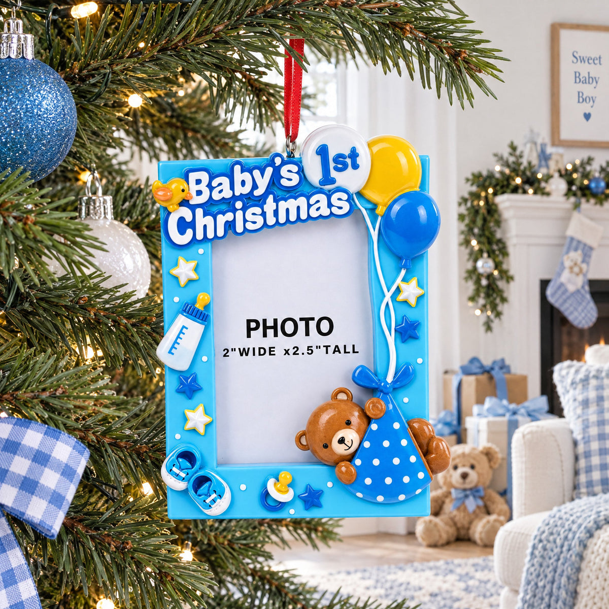 Baby Boy First Christmas Photo Frame Resin Christmas Ornament