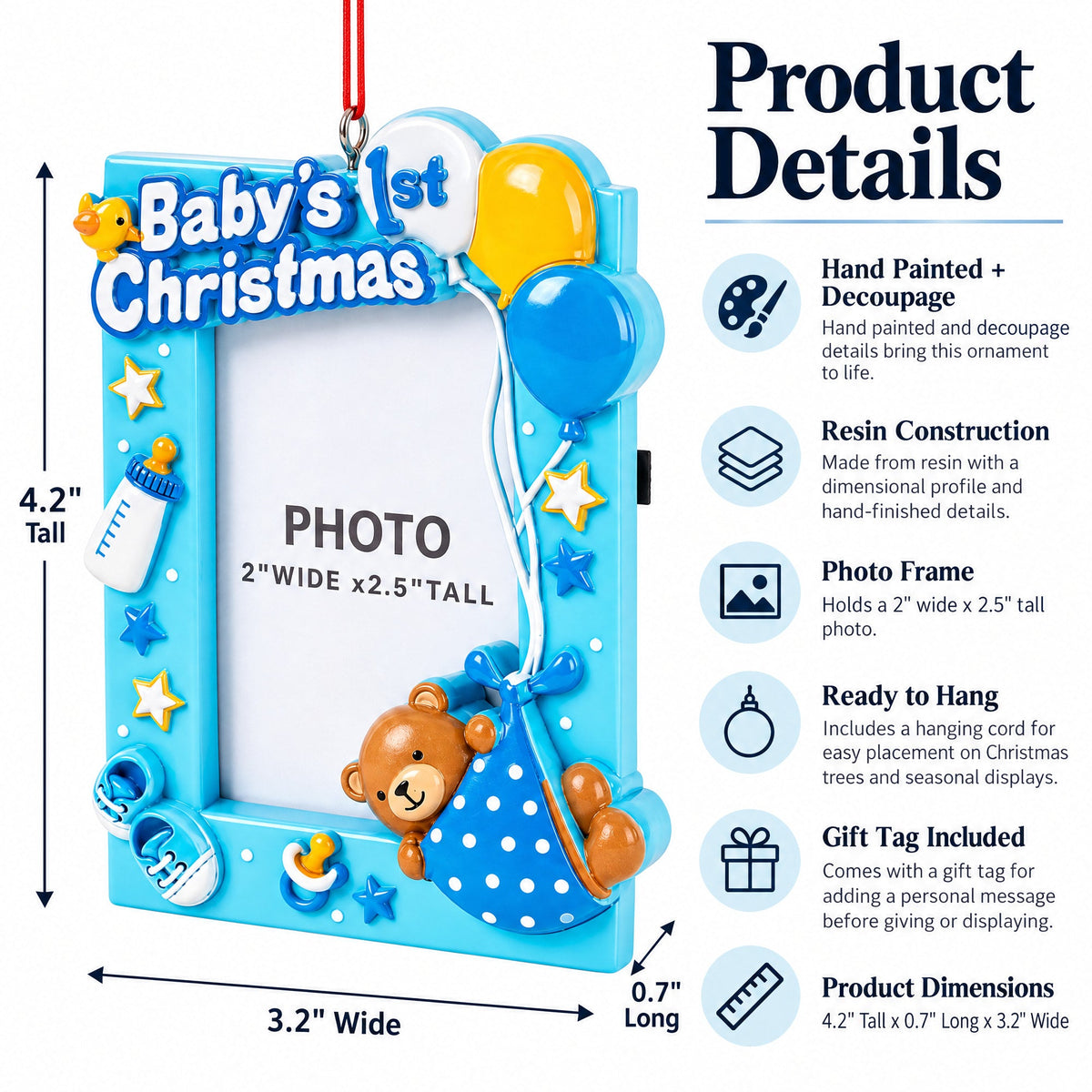 Baby Boy First Christmas Photo Frame Resin Christmas Ornament