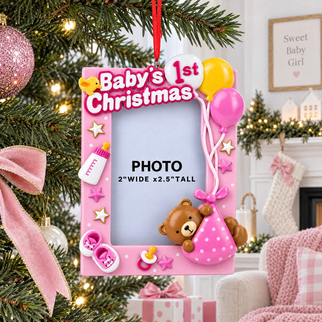 Baby Girl First Christmas Photo Frame Resin Christmas Ornament