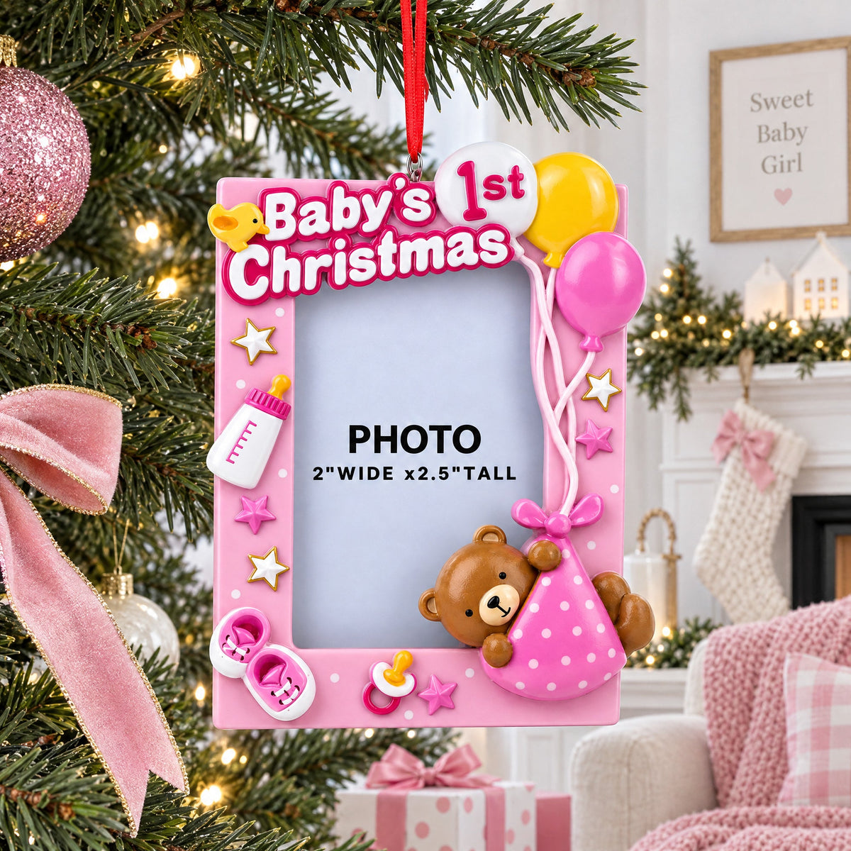 Baby Girl First Christmas Photo Frame Resin Christmas Ornament