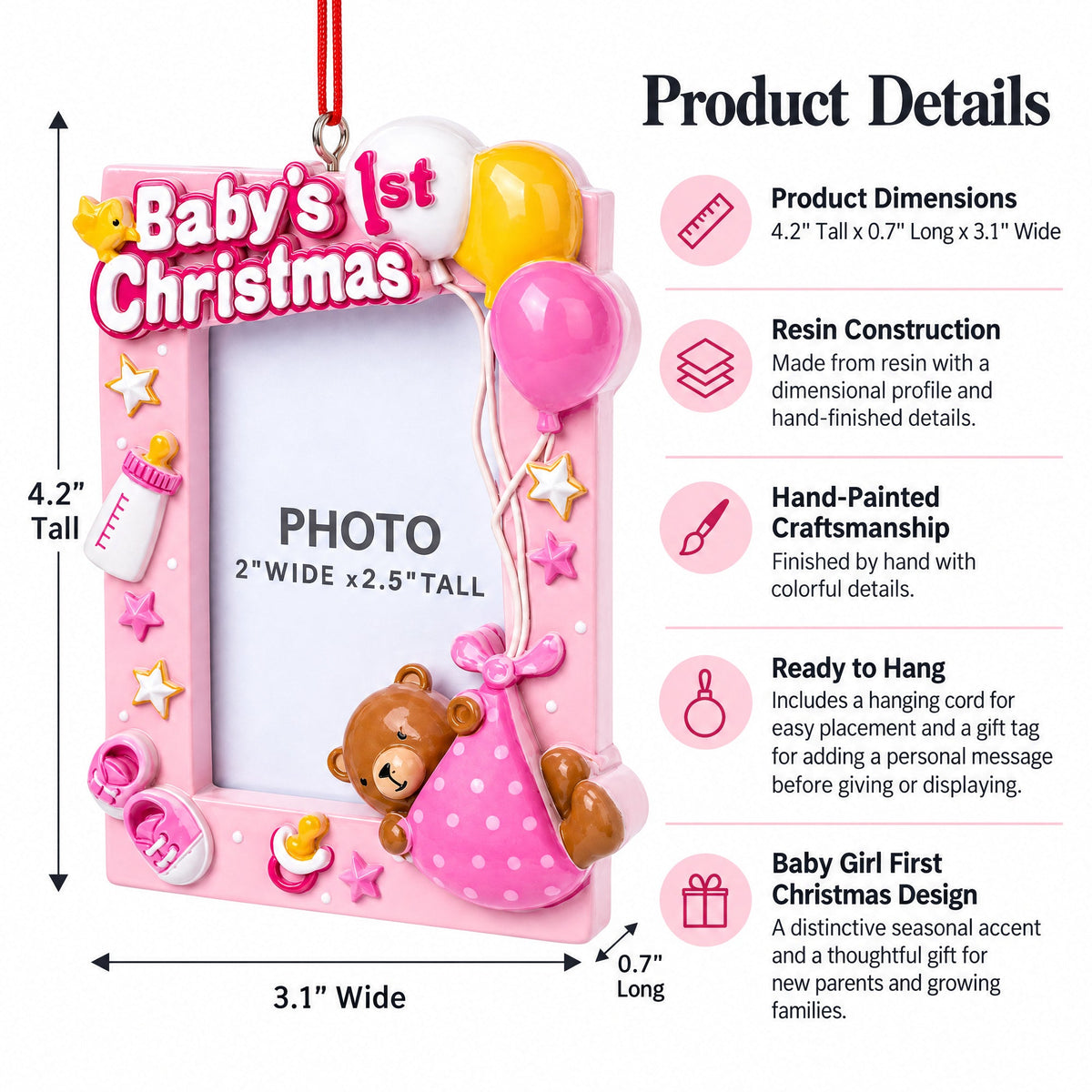 Baby Girl First Christmas Photo Frame Resin Christmas Ornament
