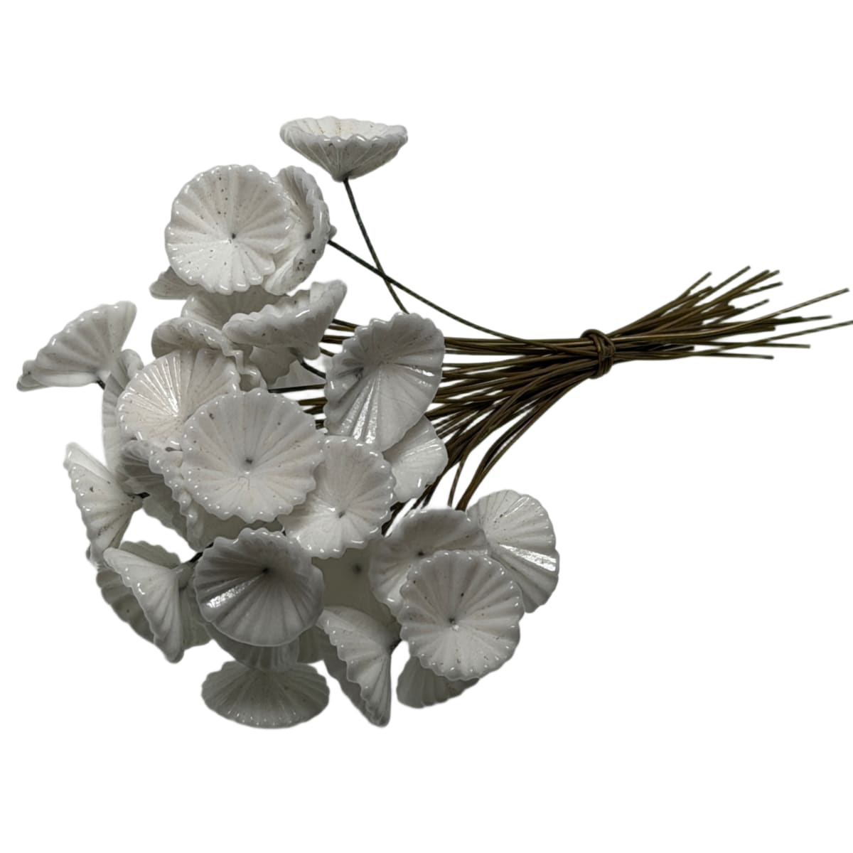 Vintage Czech Glass Flower Stamens - White Pressed Glass with Wire Stems 90mm - Individual Floral Components