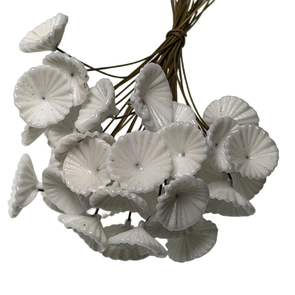 Vintage Czech Glass Flower Stamens - White Pressed Glass with Wire Stems 90mm - Individual Floral Components