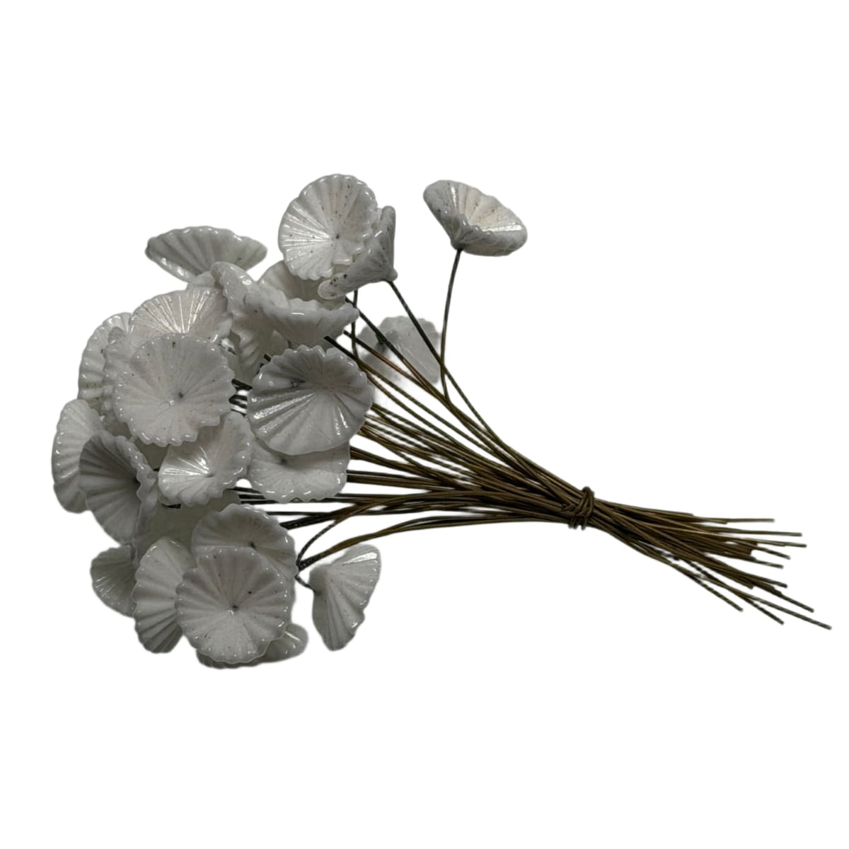 Vintage Czech Glass Flower Stamens - White Pressed Glass with Wire Stems 90mm - Individual Floral Components