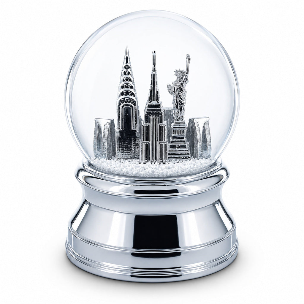 New York City Skyline with Silver Base Water Snow Globe