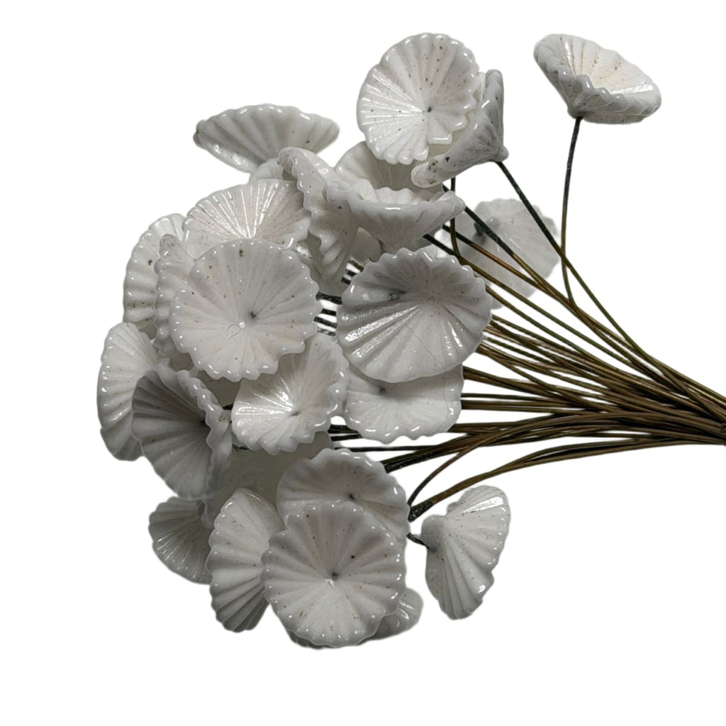Vintage Czech Glass Flower Stamens - White Pressed Glass with Wire Stems 90mm - Individual Floral Components