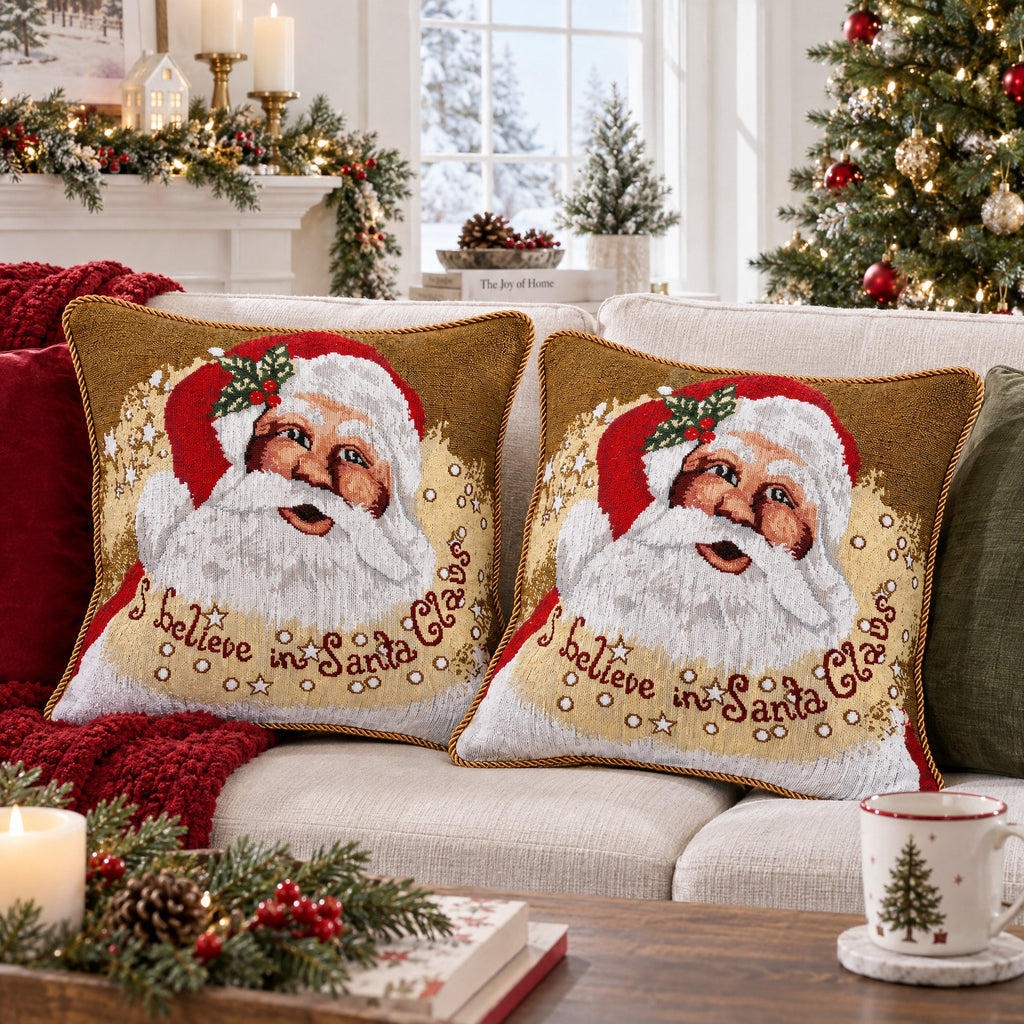 Set of 2 Believe in Santa Christmas Cushion Throw Pillow Covers