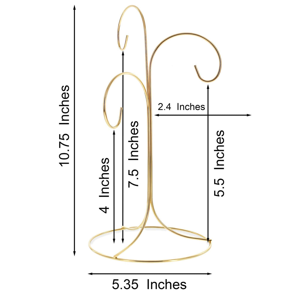3-Arm 3-Tier Gold Brass Metal Ornament Stand Display 10.75 Inches