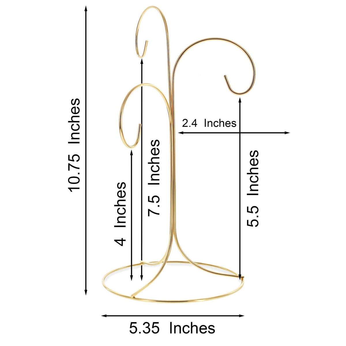 3-Arm 3-Tier Gold Brass Metal Ornament Stand Display 10.75 Inches