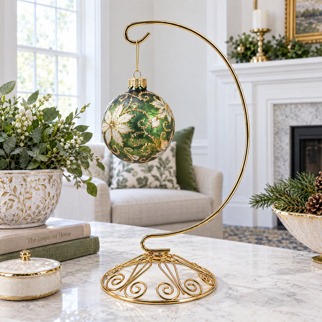 Curved Gold Wire Swirl Base Ornament Stand Display 8.75 Inches