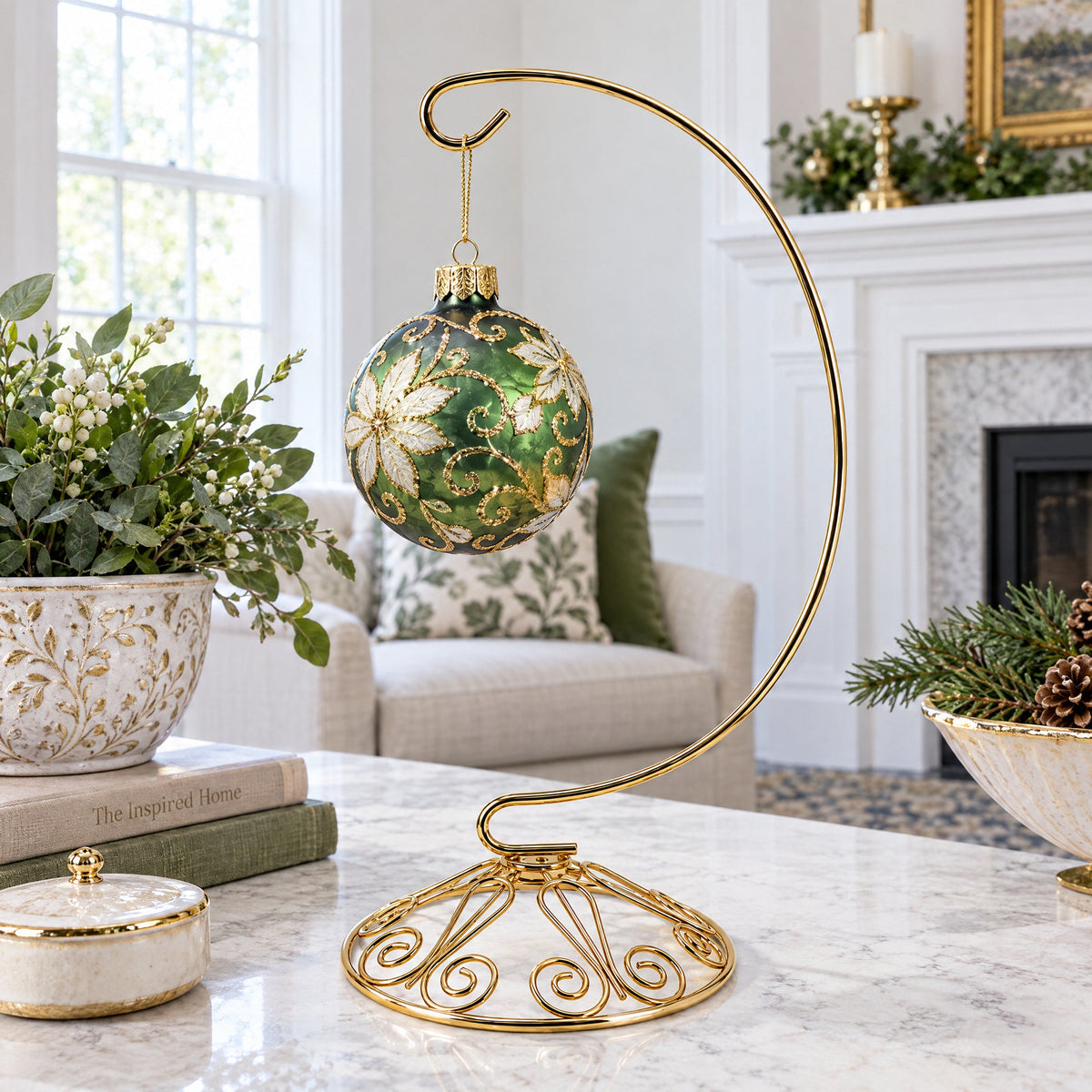 Curved Gold Wire Swirl Base Ornament Stand Display 8.75 Inches