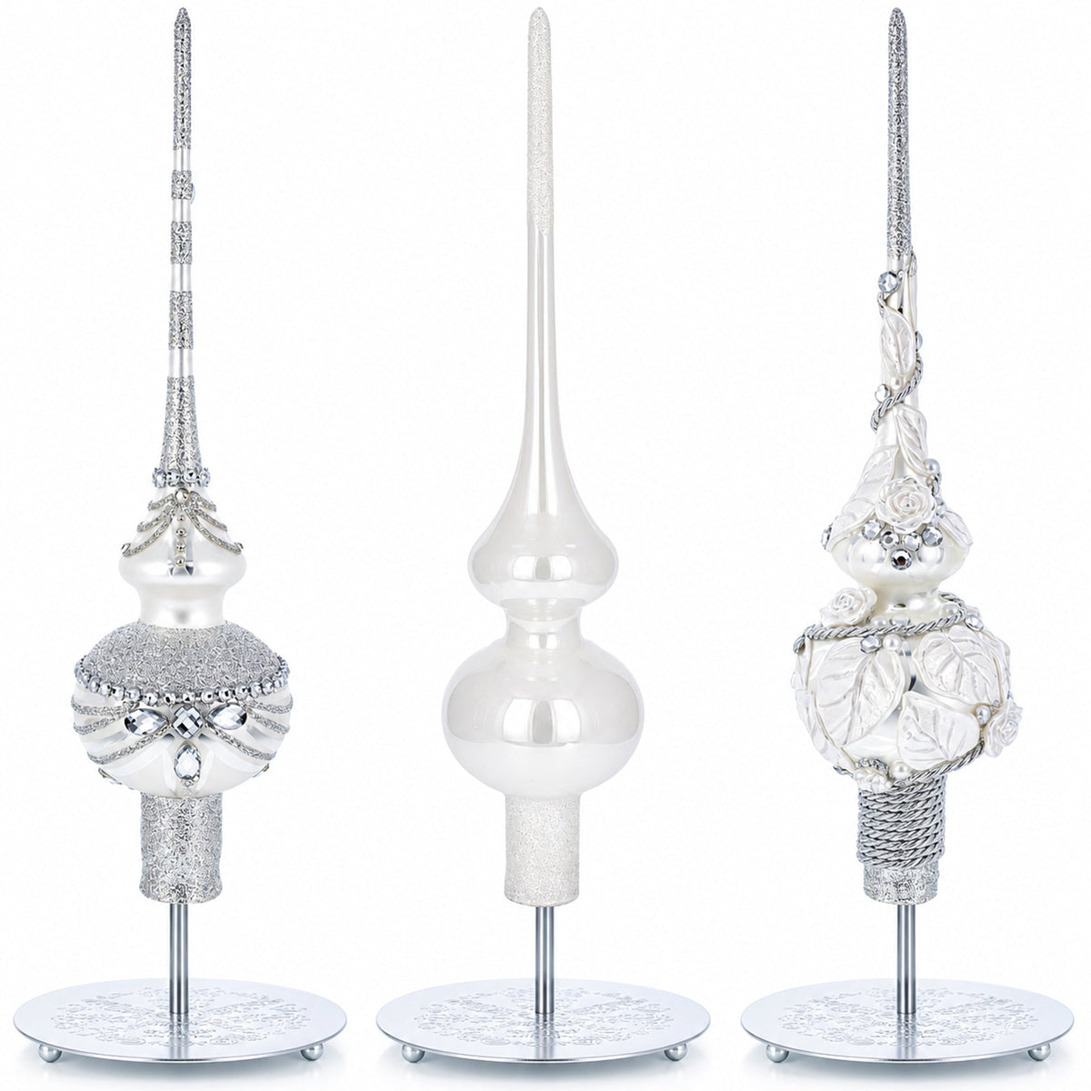 Ornate Silver Metal Rod Tree Topper Stand Display Stand 10 Inches