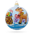 Reindeer Carrying Bag of Gifts Glass Ball Christmas Ornament 3.25 Inches