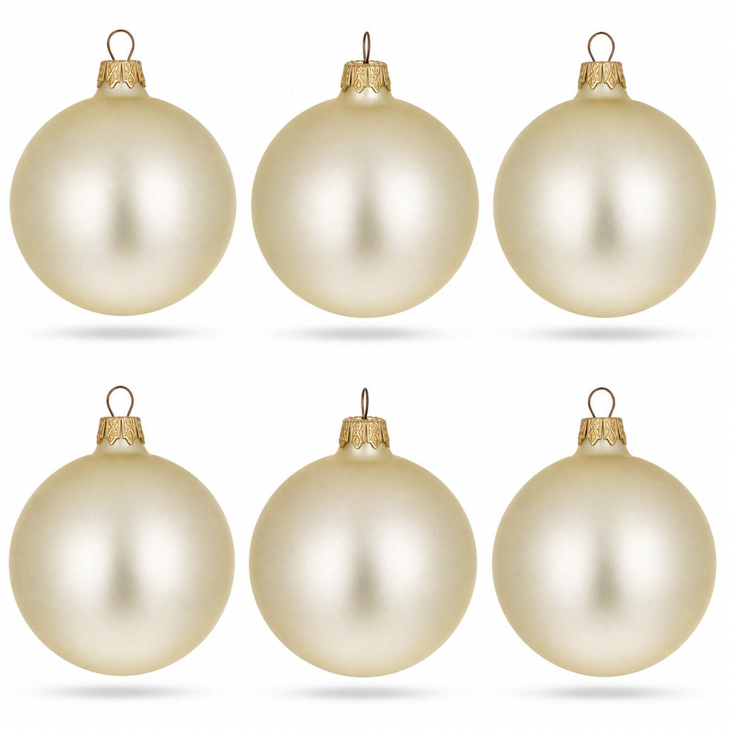 Set of 6 Beige Glass Ball Christmas Ornaments 3.25 Inches