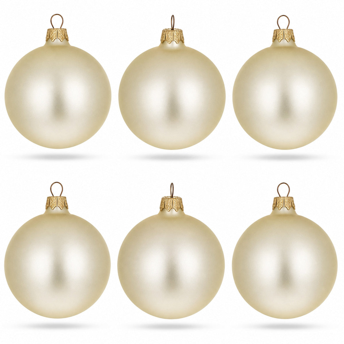Set of 6 Beige Glass Ball Christmas Ornaments 3.25 Inches