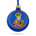 St. Nicholas with the Bible Ukrainian Glass Ball Christmas Ornament 3.25 Inches